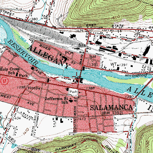 Topographic Map of Salamanca Central Fire Station, NY