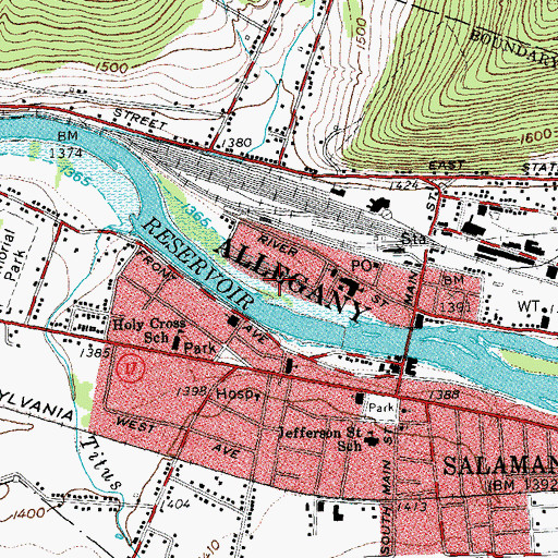 Topographic Map of Salamanca Pumping Station, NY