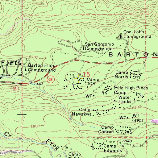 Topographic Map of Camp JCA, CA