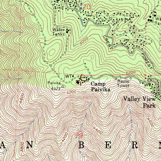 Topographic Map of Camp Paivika, CA