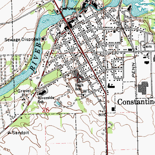 Topographic Map of Constantine High School, MI