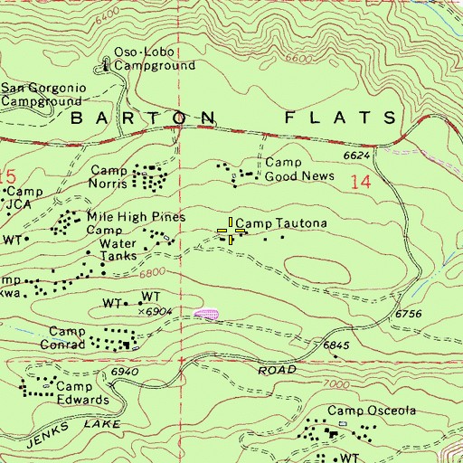 Topographic Map of Camp Tautona, CA