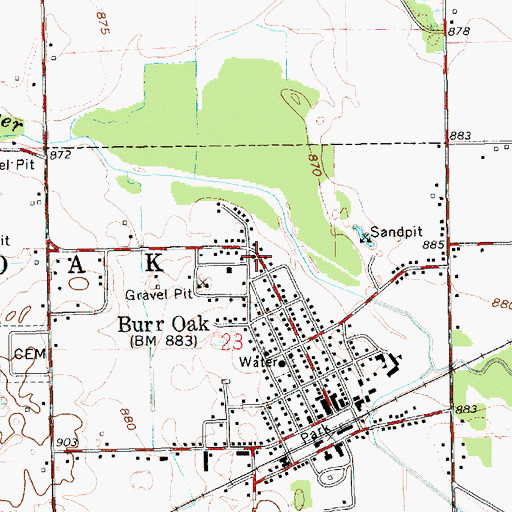 Topographic Map of Burr Oak Missionary Church, MI
