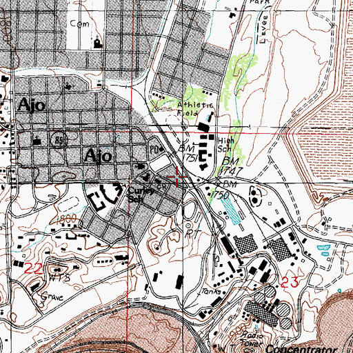 Topographic Map of Ajo Copper Mines, AZ