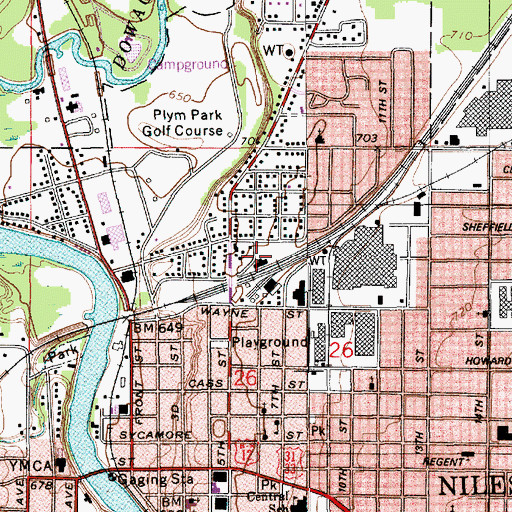 Topographic Map of Niles Railroad Depot, MI