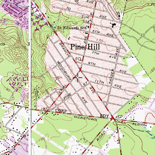 Topographic Map of Pine Hill Fire Department, NJ