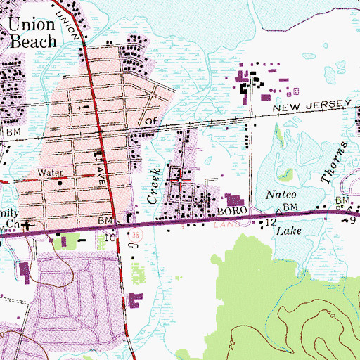 Topographic Map of Union Beach Borough Fire Department Harris Gardens Fire Company, NJ