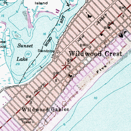 Topographic Map of Wildwood Crest Volunteer Fire Company 1, NJ