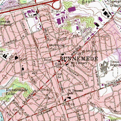 Topographic Map of Runnemede Fire Department and Emergency Medical Services, NJ