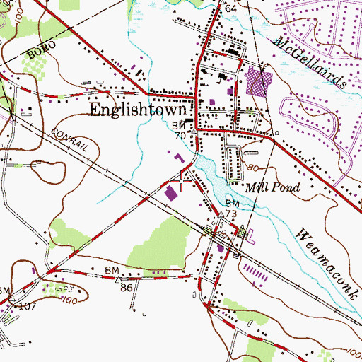 Topographic Map of Englishtown Boro Fire District 1, NJ