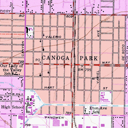 Topographic Map of Canoga Park, CA