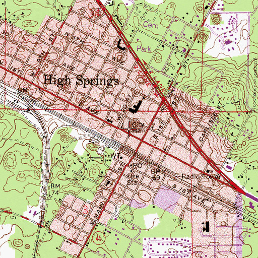 Topographic Map of High Springs City Hall, FL
