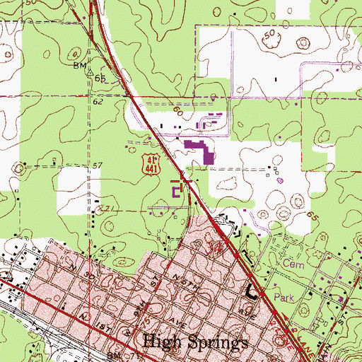 Topographic Map of First Baptist Church of High Springs, FL
