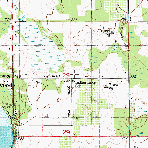 Topographic Map of Indian Lake Cemetery, MI