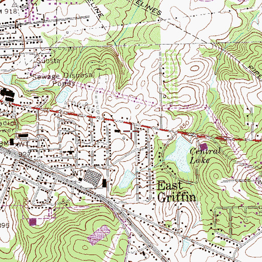 Topographic Map of East Griffin Census Designated Place, GA