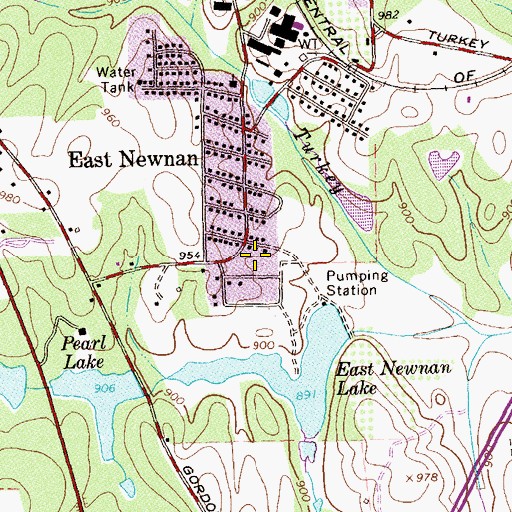 Topographic Map of East Newnan Census Designated Place, GA