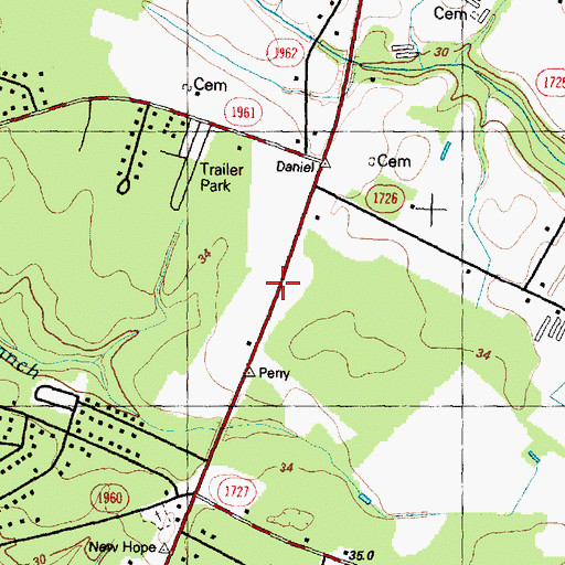 Topographic Map of Elroy Census Designated Place, NC