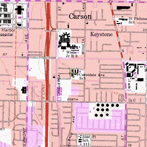 Topographic Map of Caroldale Elementary School, CA