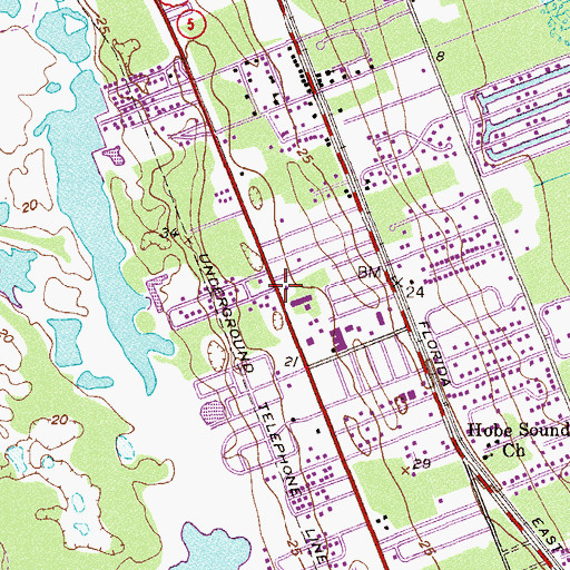 Topographic Map of Hobe Sound Census Designated Place, FL