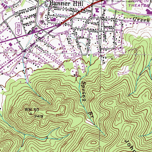 Topographic Map of Banner Hill Census Designated Place, TN
