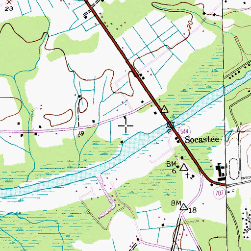 Topographic Map of Socastee Census Designated Place, SC