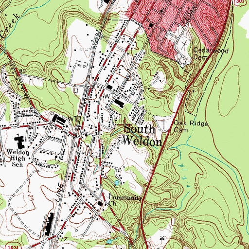 Topographic Map of South Weldon Census Designated Place, NC