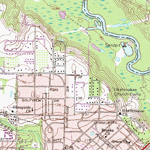 Topographic Map of Sunnyside Census Designated Place, GA