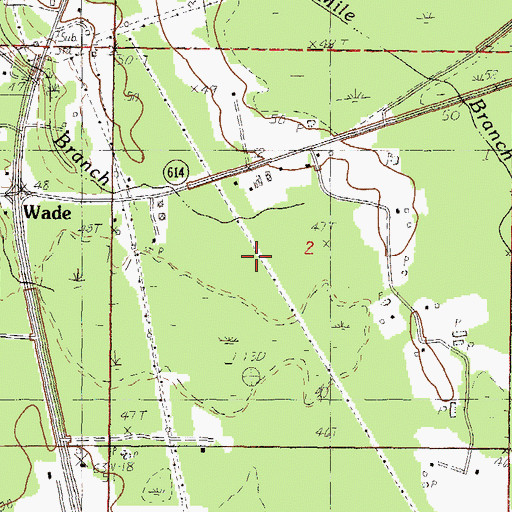 Topographic Map of Wade Census Designated Place, MS