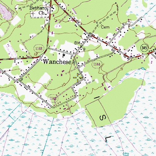Topographic Map of Wanchese Census Designated Place, NC