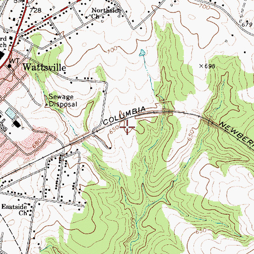 Topographic Map of Watts Mills Census Designated Place, SC