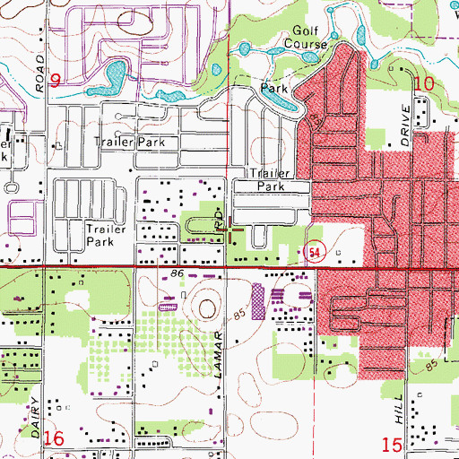 Topographic Map of Zephyrhills West Census Designated Place, FL