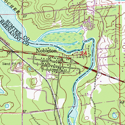 Topographic Map of Nobleton Census Designated Place, FL
