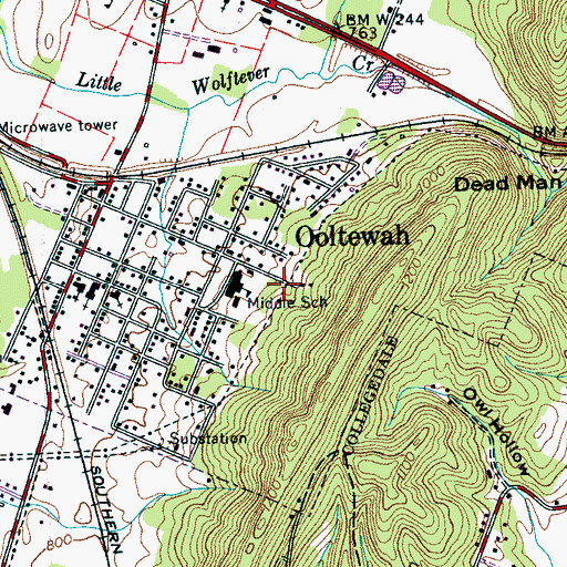 Topographic Map of Ooltewah Census Designated Place, TN