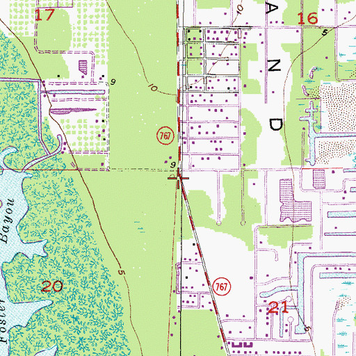 Topographic Map of Pine Island Center Census Designated Place, FL