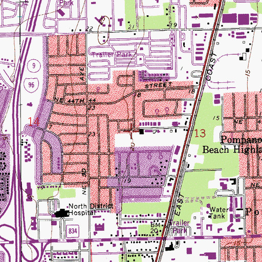 Topographic Map of Pompano Estates Census Designated Place (historical), FL