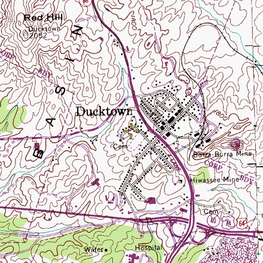 Topographic Map of City of Ducktown, TN