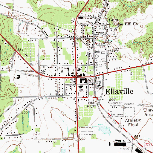 Topographic Map of City of Ellaville, GA