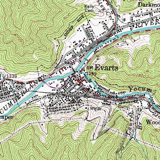 Topographic Map of City of Evarts, KY