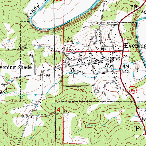 Topographic Map of City of Evening Shade, AR