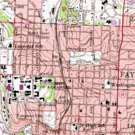 Topographic Map of City of Fayetteville, AR