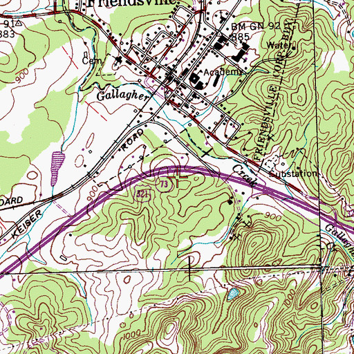 Topographic Map of City of Friendsville, TN