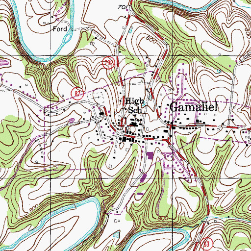 Topographic Map of City of Gamaliel, KY