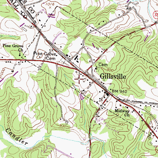 Topographic Map of City of Gillsville, GA