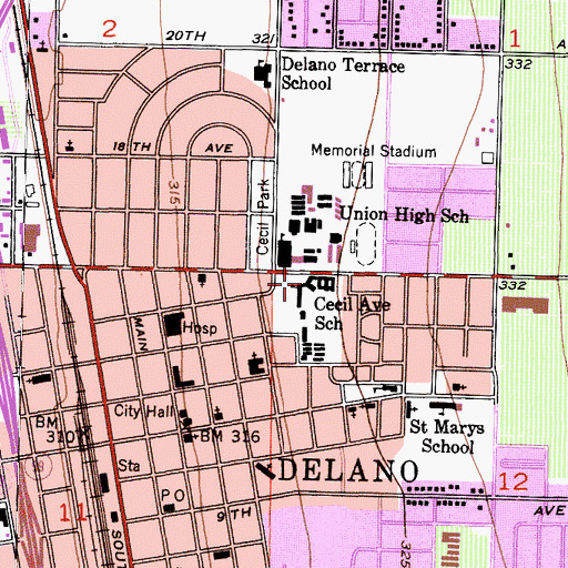 Topographic Map of Cecil Avenue Junior High School, CA