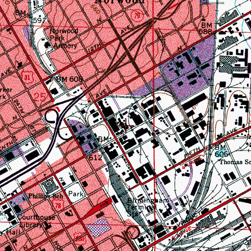 Topographic Map of City of Birmingham, AL