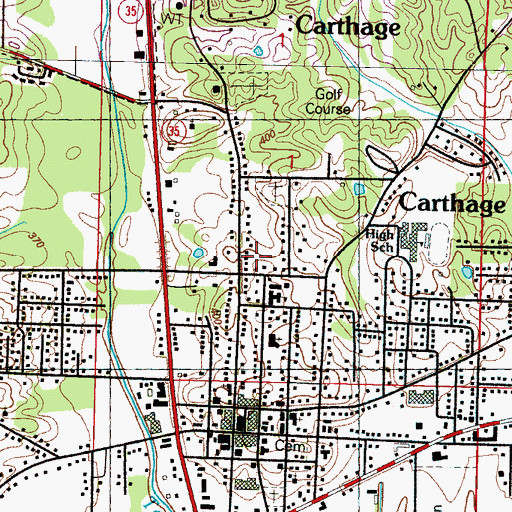 Topographic Map of City of Carthage, MS
