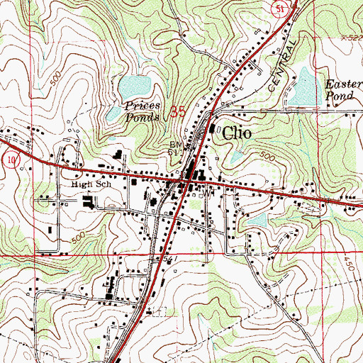 Topographic Map of City of Clio, AL