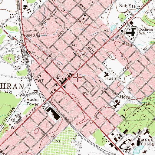 Topographic Map of City of Cochran, GA