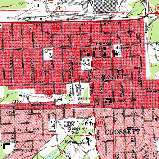 Topographic Map of City of Crossett, AR