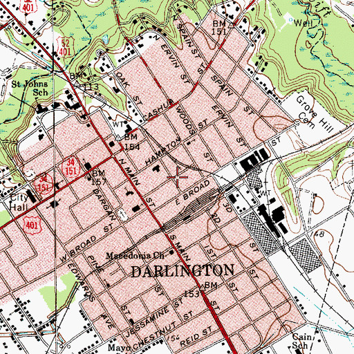 Topographic Map of City of Darlington, SC